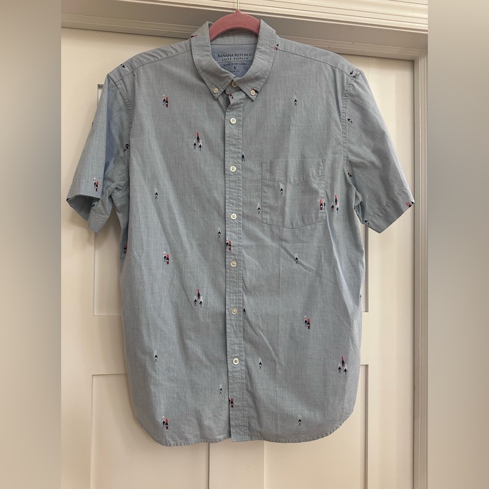 Banana republic, Luxe, Poplin, button down short-sleeved shirt.